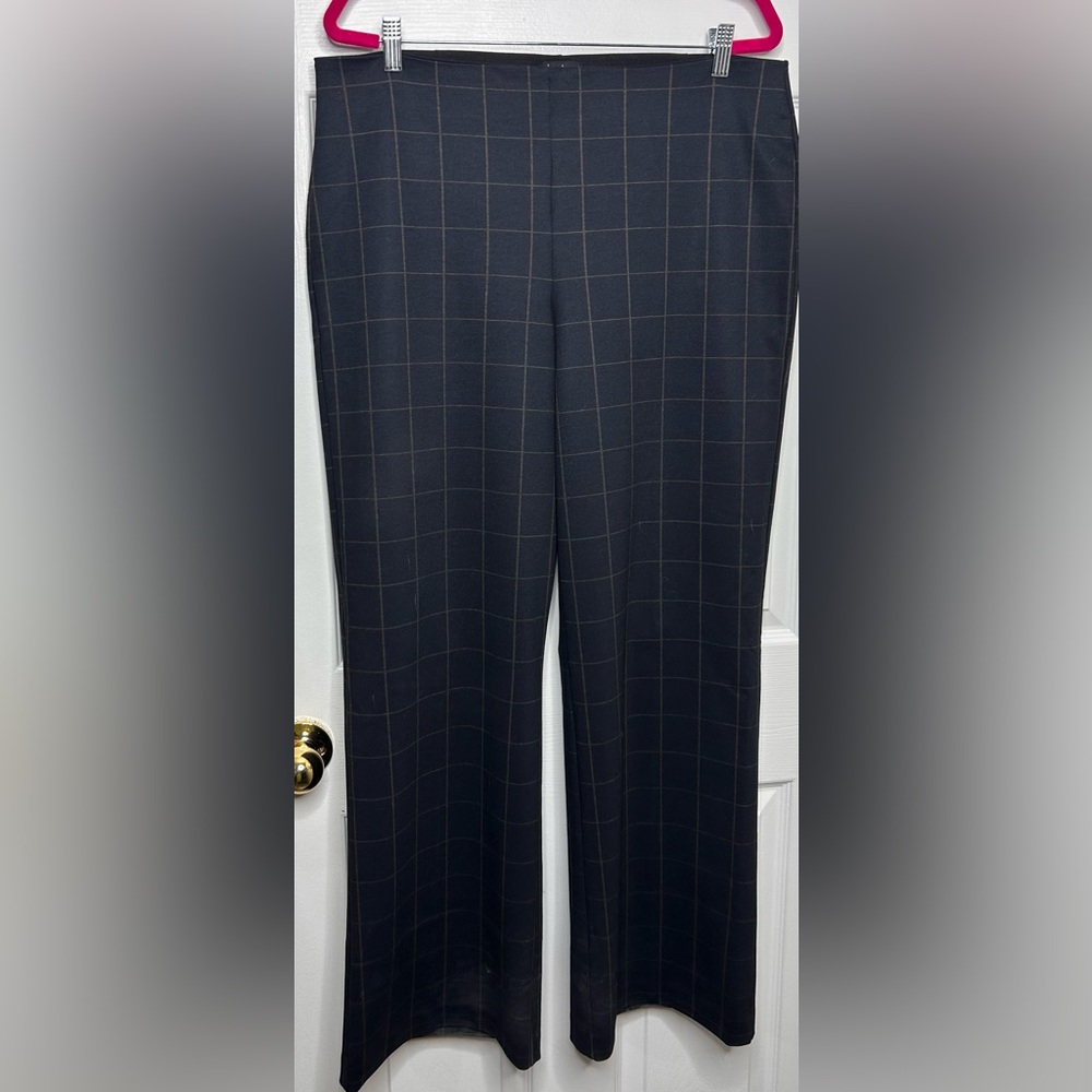 Nicole Miller sz. L black w/ brown block print wideleg trouser